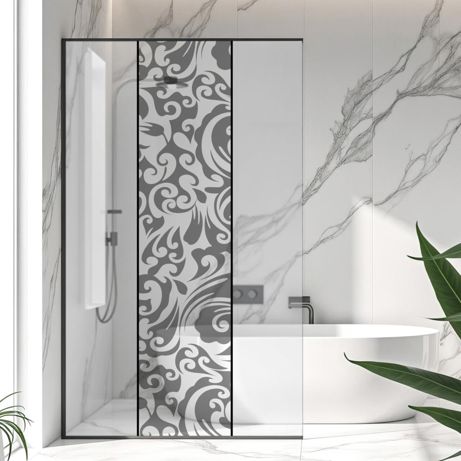 Sichtschutzfolie Dusche | Elegantes Barockmuster