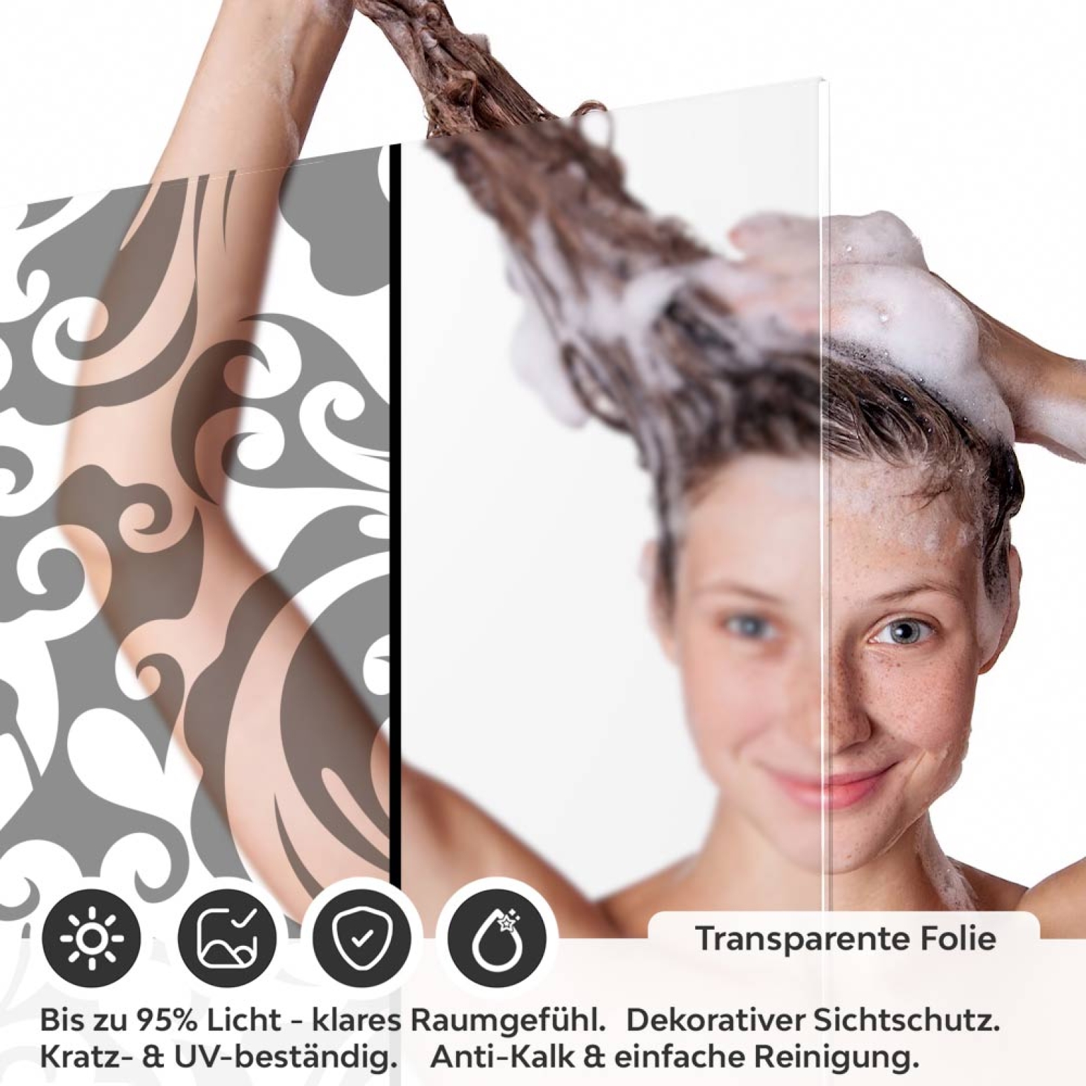Sichtschutzfolie Dusche | Elegantes Barockmuster