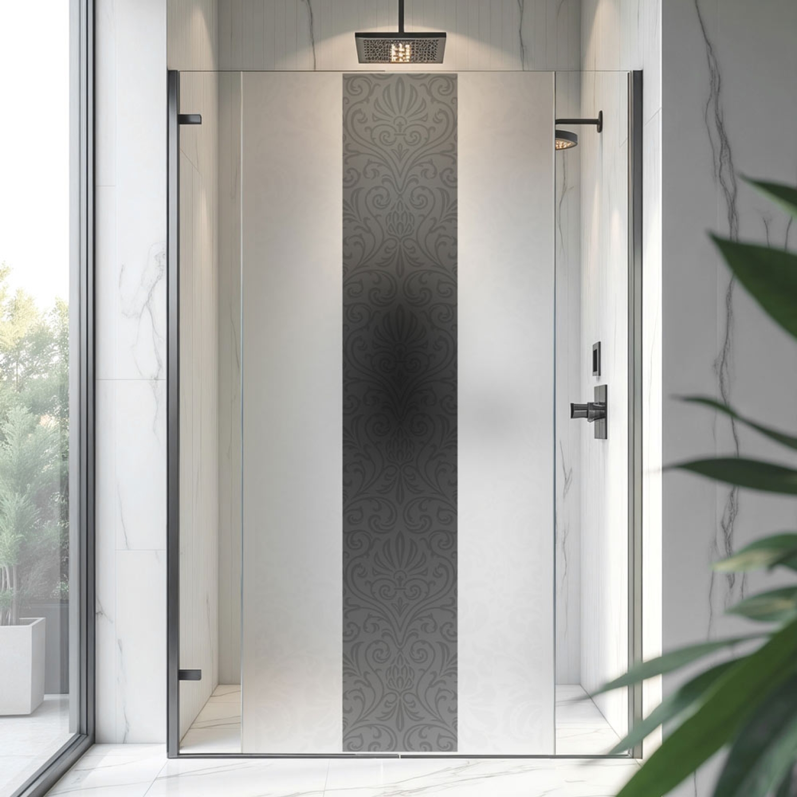 Sichtschutzfolie Dusche | Barock Damast Design