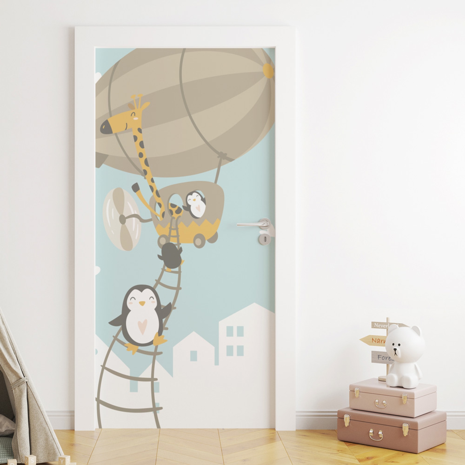 Türfolie Kinderzimmer Zeppelin Pinguine Artikelbild 1