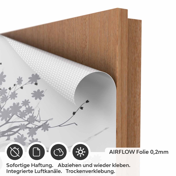 Türfolie mit zarten Kirschblütenzweigen im japanischen Stil AIRFLOW Folie