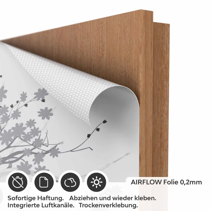 Türfolie mit zarten Kirschblütenzweigen im japanischen Stil AIRFLOW Folie