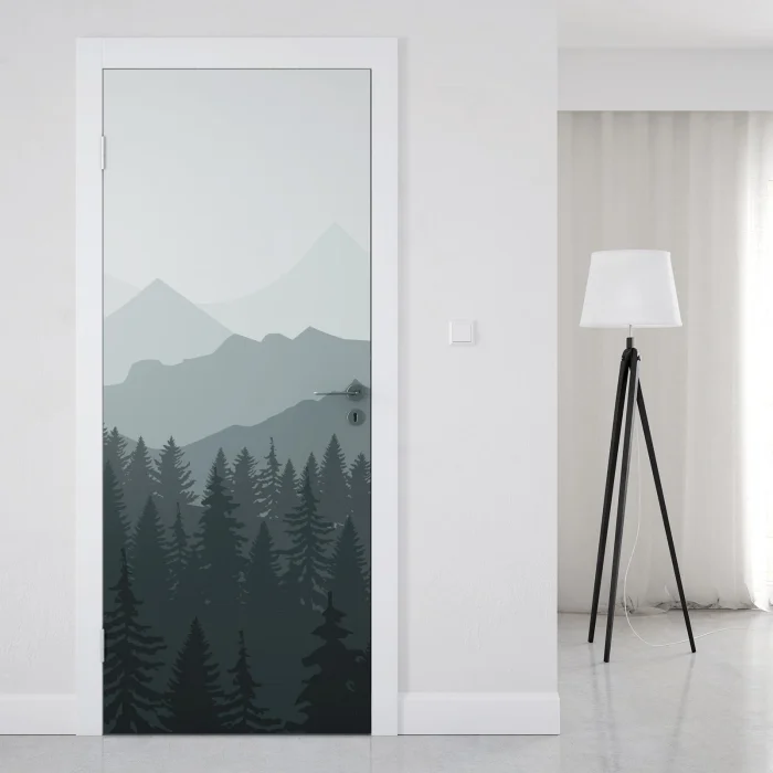 Türfolie Bergpanorama & sanfter Tannenwald Artikelbild 1