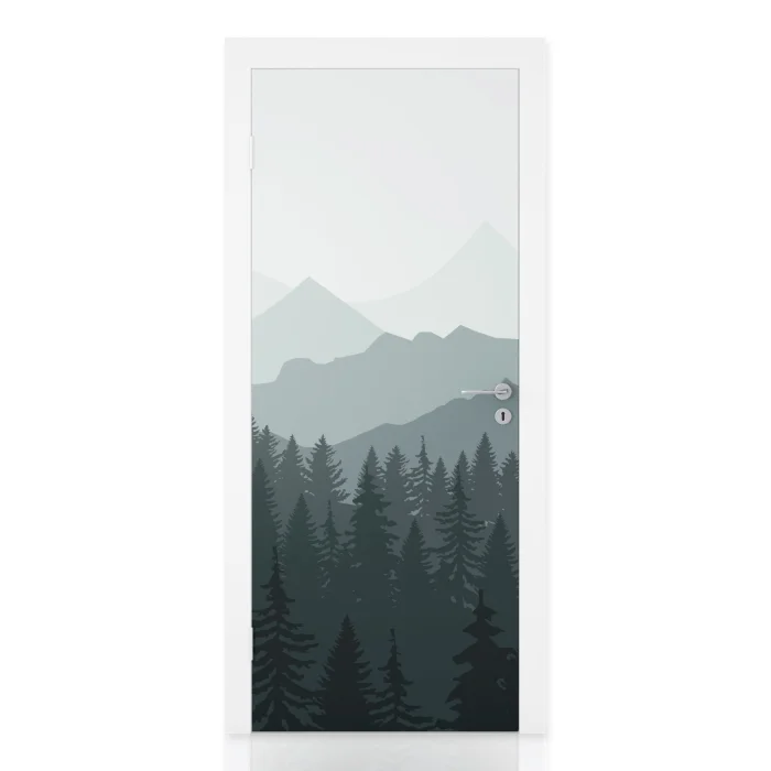 Türfolie Bergpanorama & sanfter Tannenwald Hauptbild 1