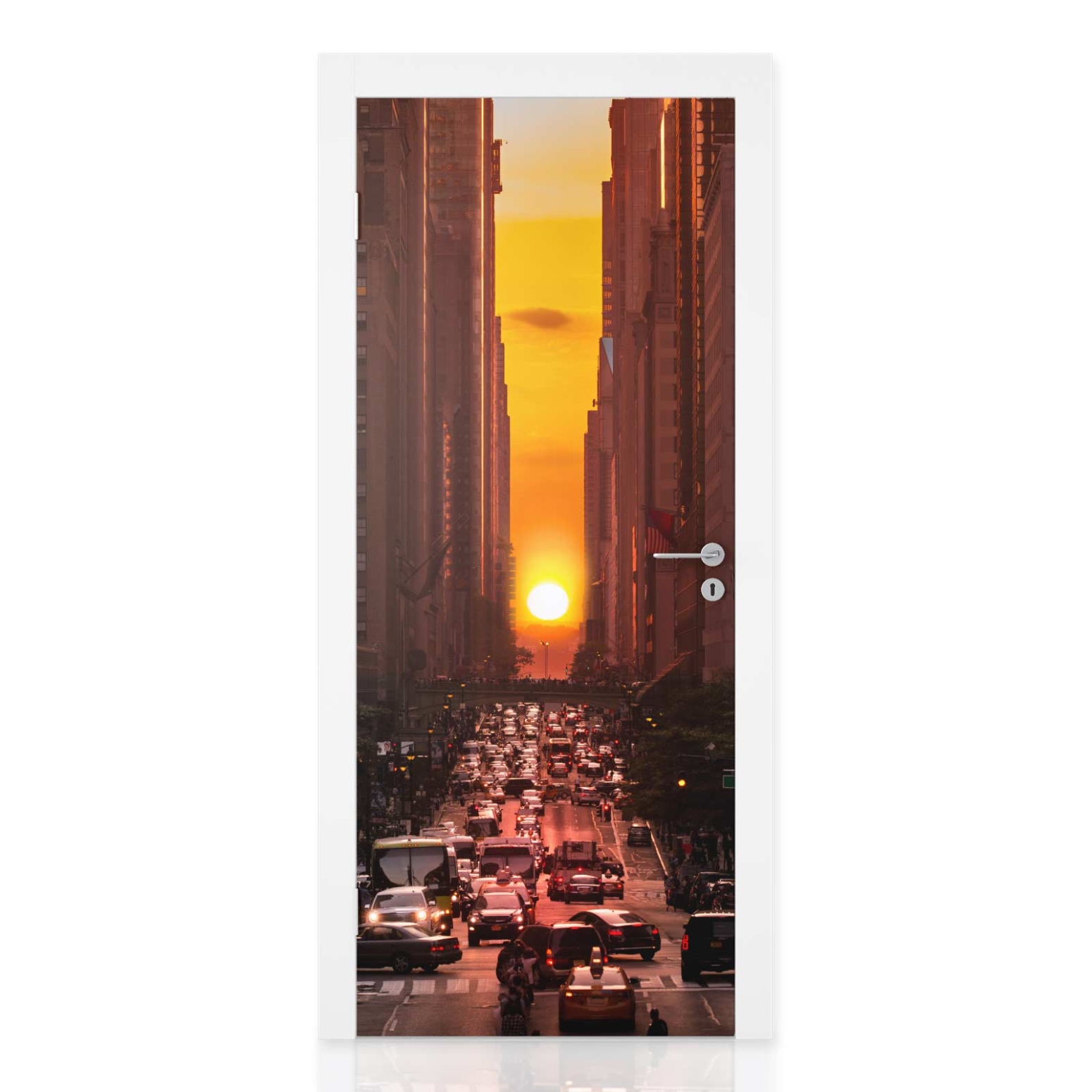 Türfolie Urbane Straßenszene bei Sonnenuntergang Hauptbild