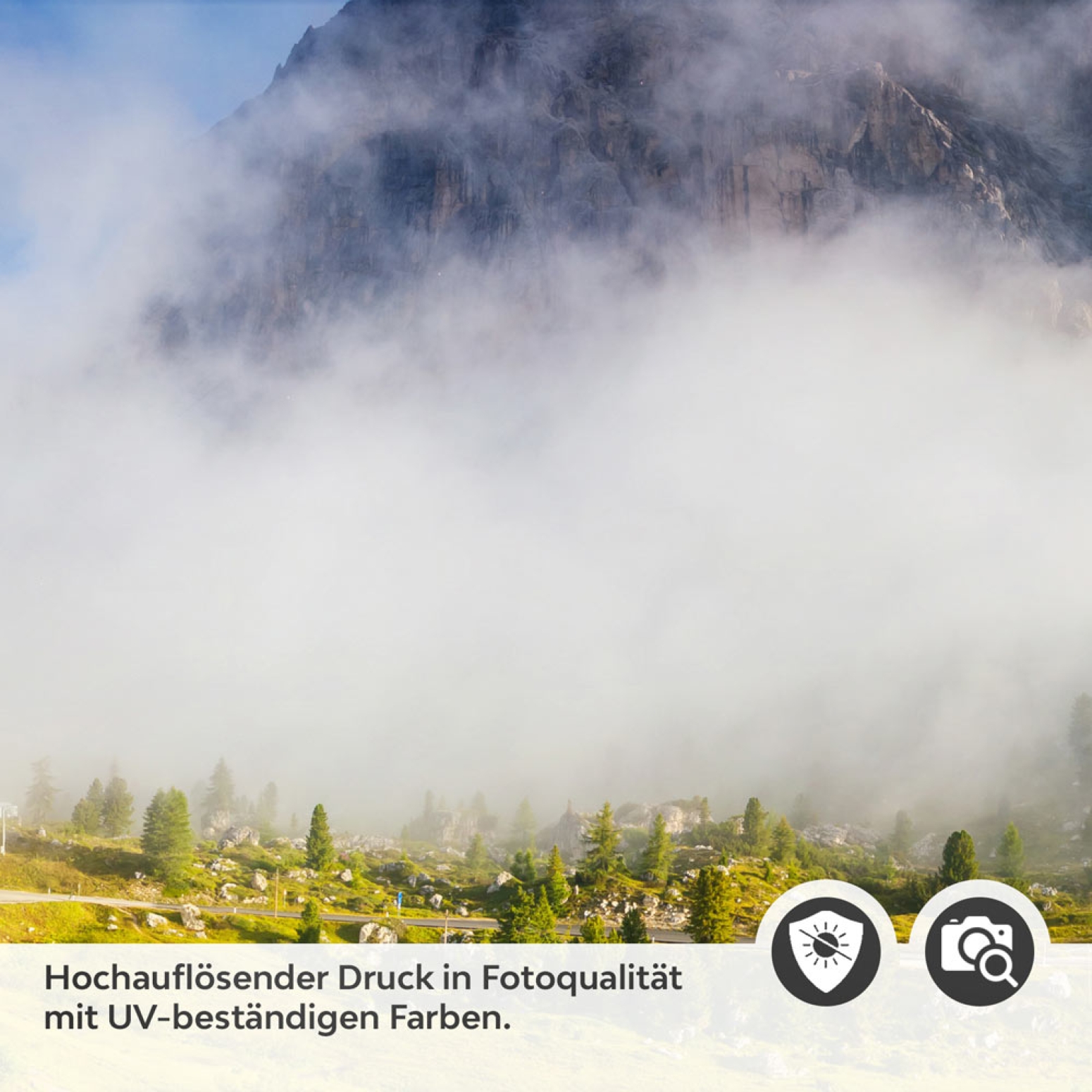 Türfolie nebliger Weg mit Bergen Detailbild 2