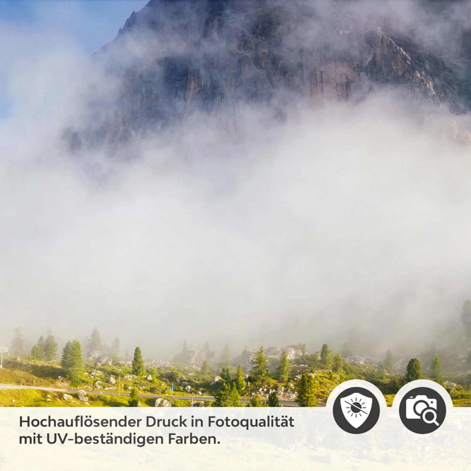 Türfolie nebliger Weg mit Bergen Detailbild 2