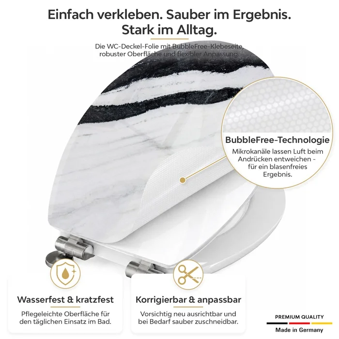 Wc-Deckel Aufkleber Marmoroptik weiß schwarz Produktdetailbild 1