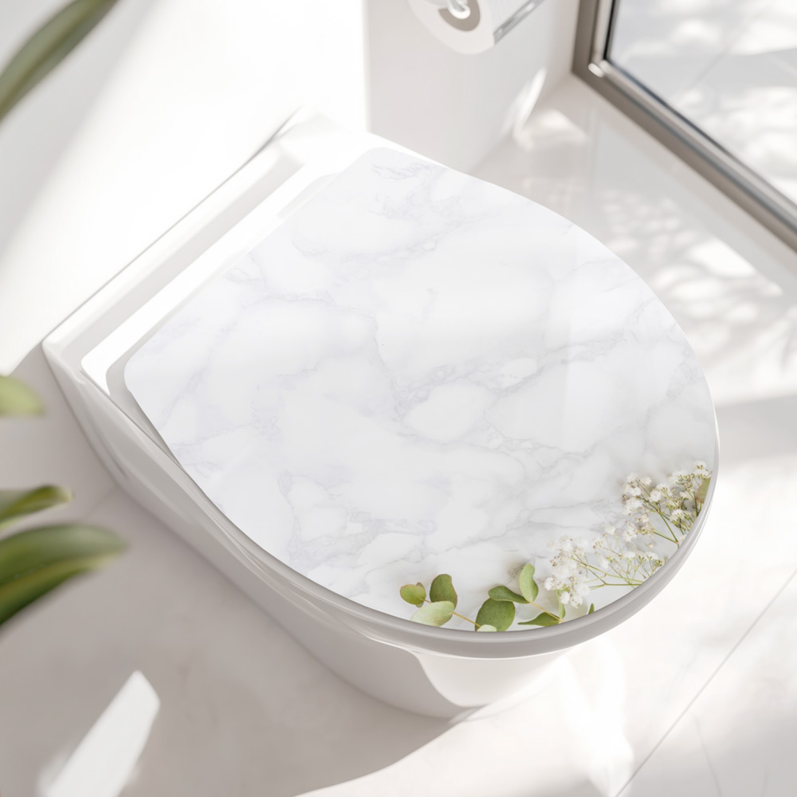 WC-Deckel Aufkleber Marmoroptik mit Blumen