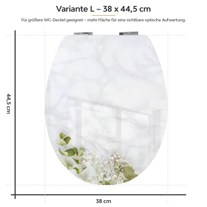 Wc-Deckel Aufkleber Marmoroptik mit Blumen Variante 38 x 44 cm