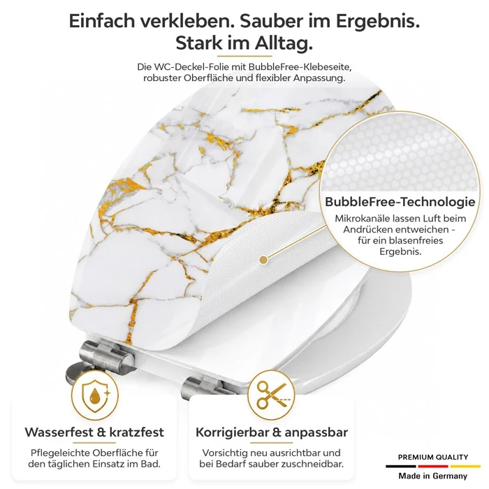 Wc-Deckel Aufkleber weiß goldener Marmoroptik Detailbild 1