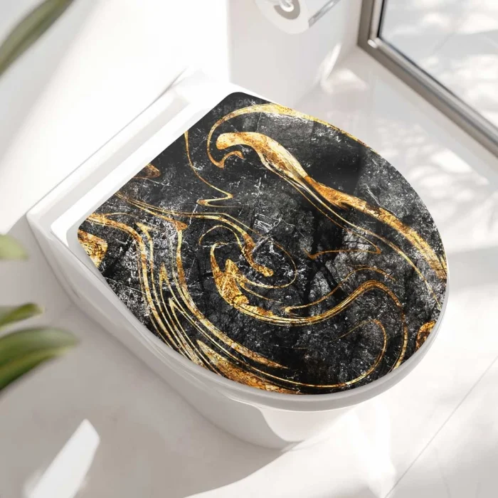 Wc-Deckel Aufkleber schwarz goldenes Marmoroptik Hauptbild