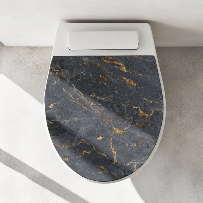 Wc-Deckel Aufkleber Marmoroptik Anthrazit mit goldenen Akzenten Artikelbild 1