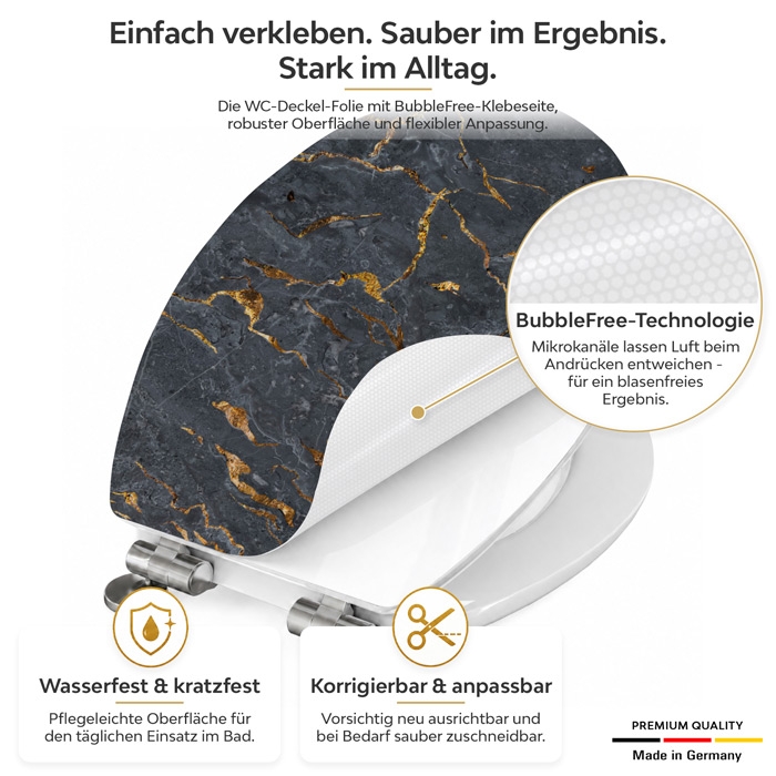 Wc-Deckel Aufkleber Marmoroptik Anthrazit mit goldenen Akzenten Detailbild 1