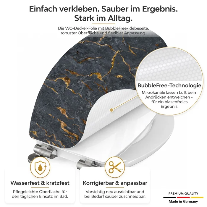 Wc-Deckel Aufkleber Marmoroptik Anthrazit mit goldenen Akzenten Detailbild 1