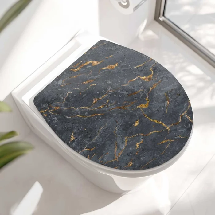 Wc-Deckel Aufkleber Marmoroptik Anthrazit mit goldenen Akzenten Hauptbild