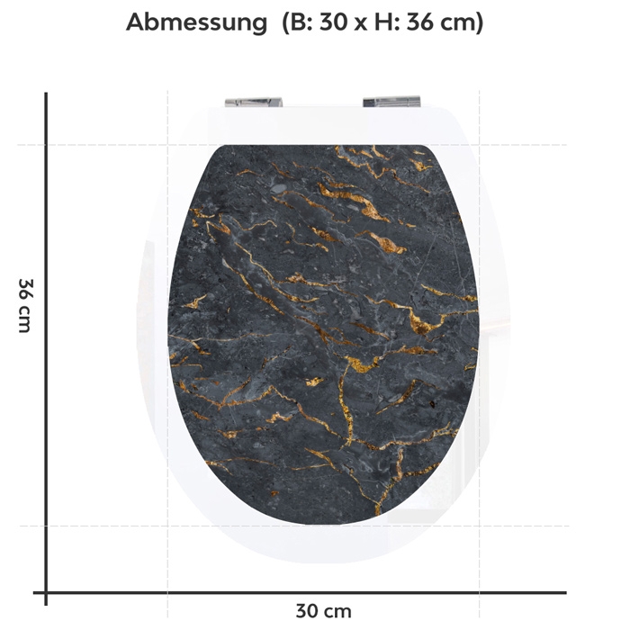 Wc-Deckel Aufkleber Marmoroptik Anthrazit mit goldenen Akzenten Variante 30 x 36 cm