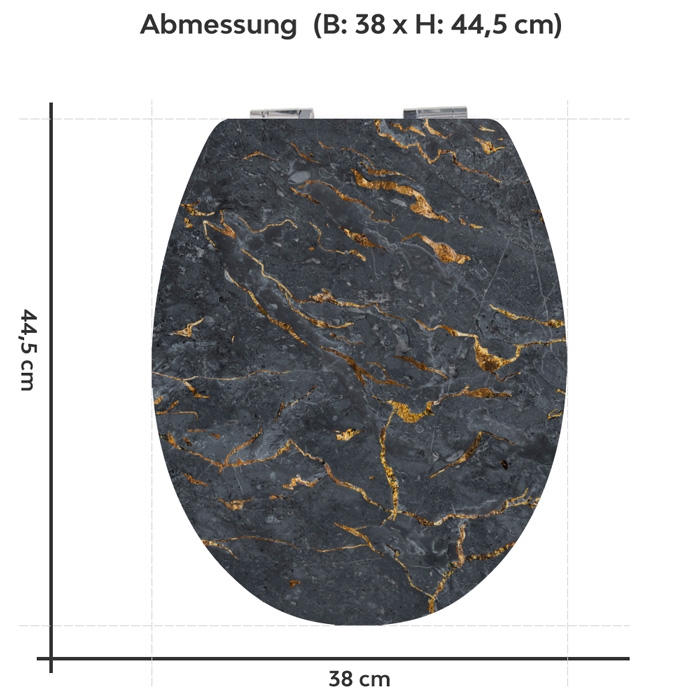 Wc-Deckel Aufkleber Marmoroptik Anthrazit mit goldenen Akzenten Variante 38 x 44 cm