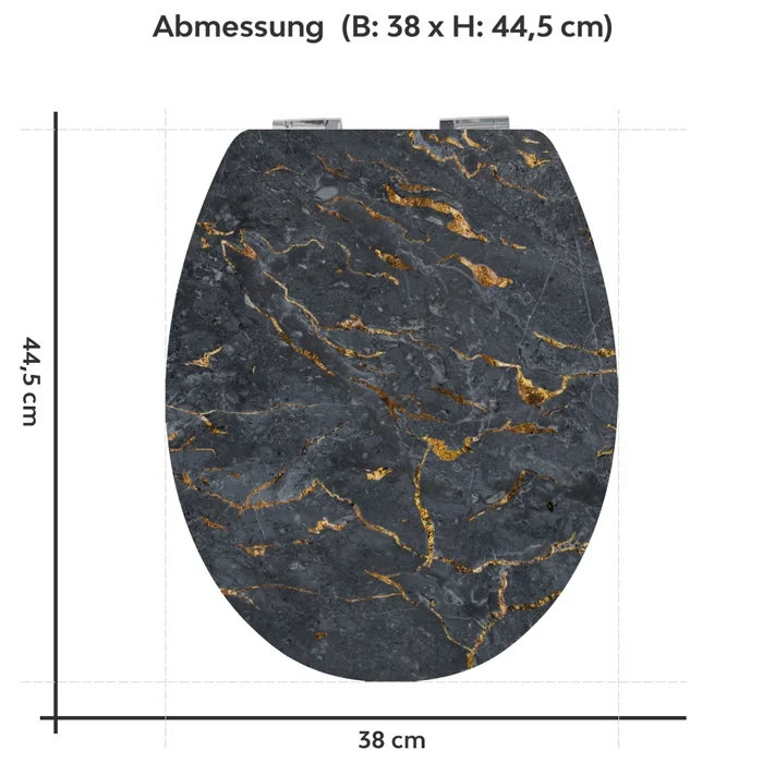 Wc-Deckel Aufkleber Marmoroptik Anthrazit mit goldenen Akzenten Variante 38 x 44 cm