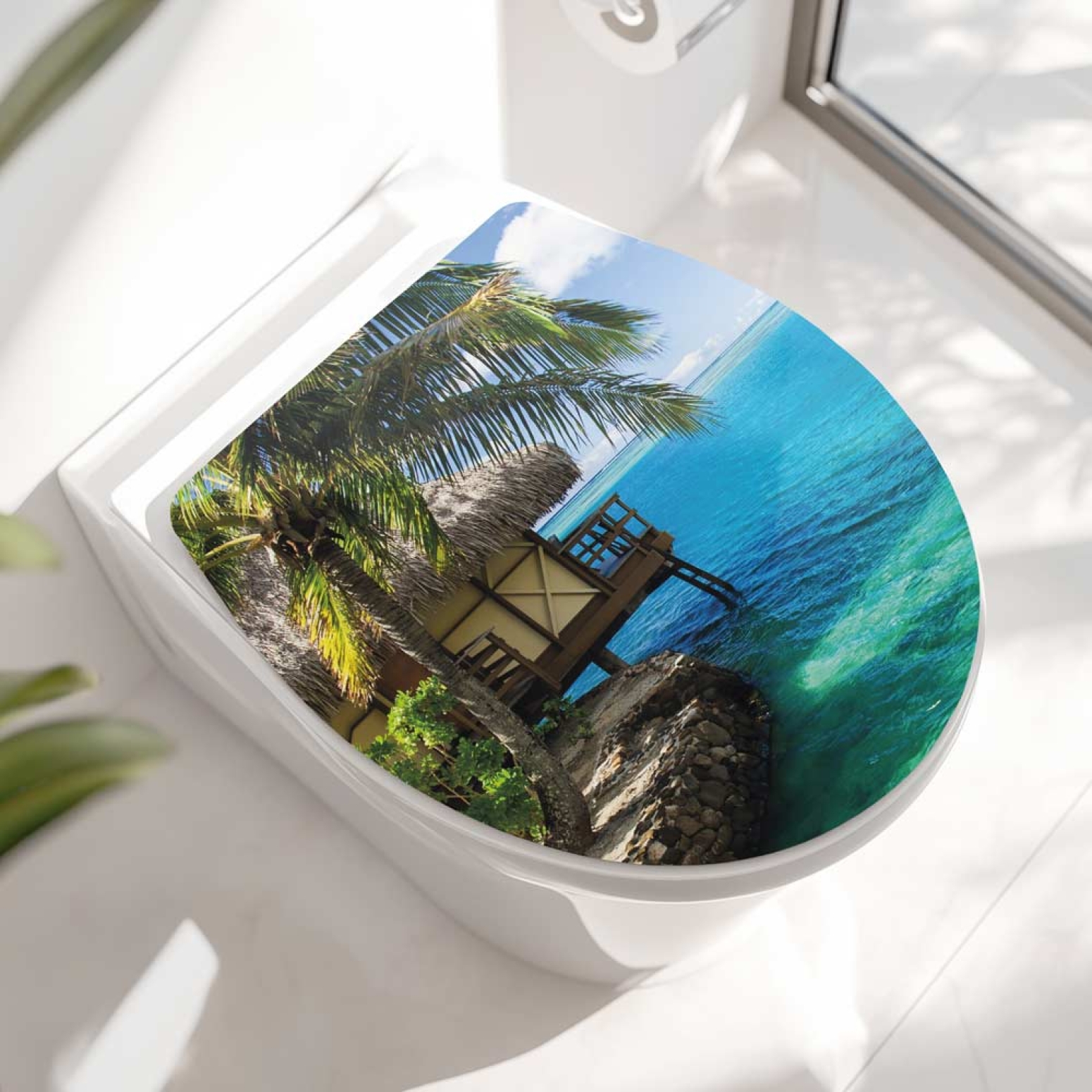WC-Deckel Aufkleber Strandhaus im Tropenidylle