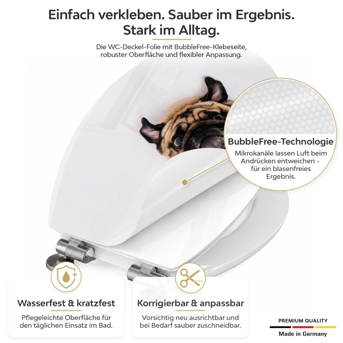 WC-Deckel Aufkleber Mops Detailbild der Folie