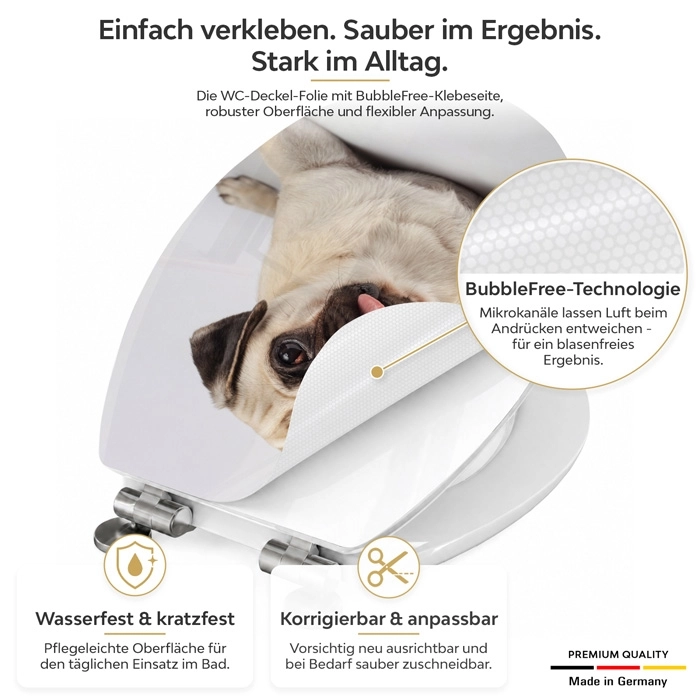 WC-Deckel Aufkleber Mops Puppy Detailbild der Folie