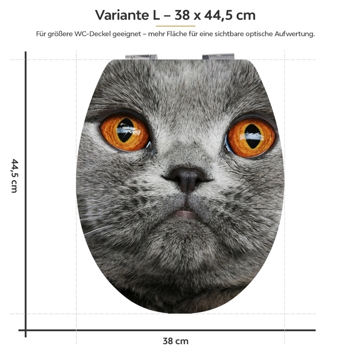 WC-Deckel Aufkleber graue Katze mit orangenen Augen Variante 38 x 44 cm