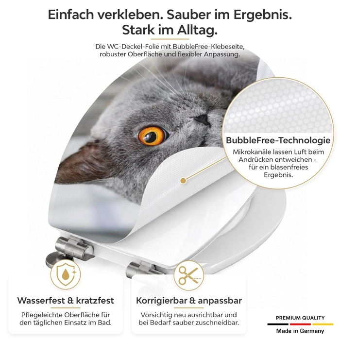 WC-Deckel Aufkleber britische Katze Detailbild der Folie