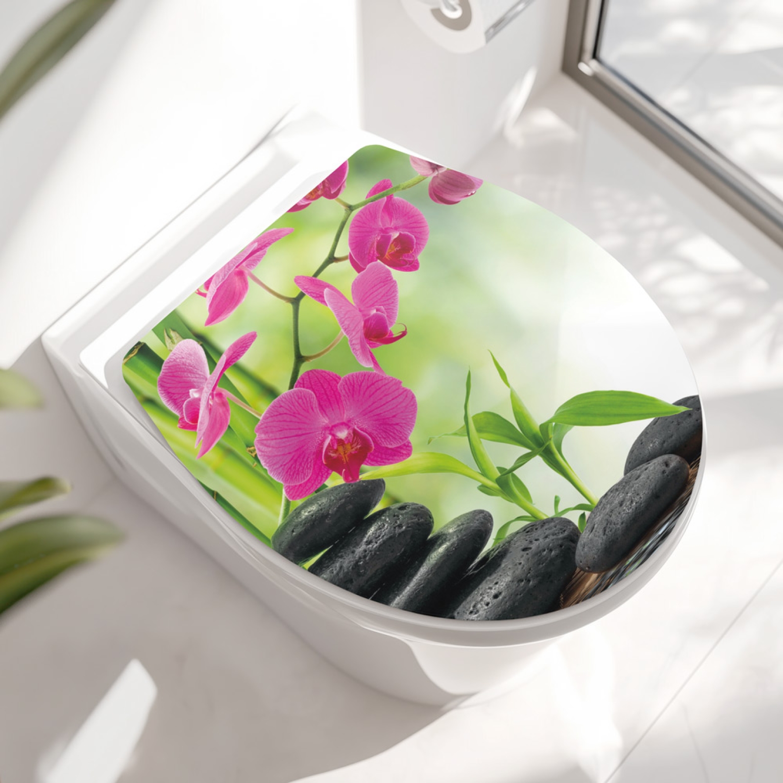 WC-Deckel Aufkleber Zen Bambus & Orchideen