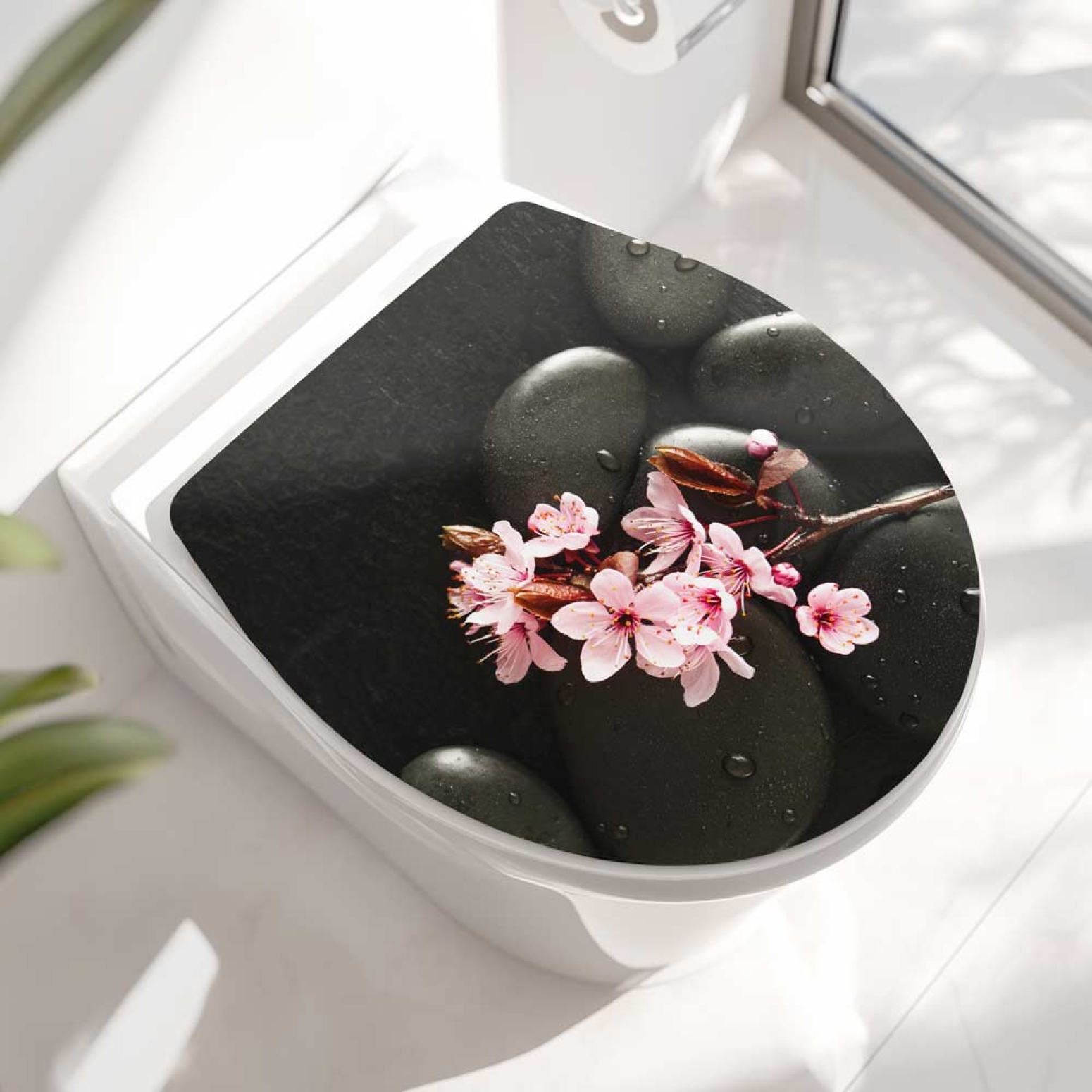 WC-Deckel Aufkleber Orchideen & Steine