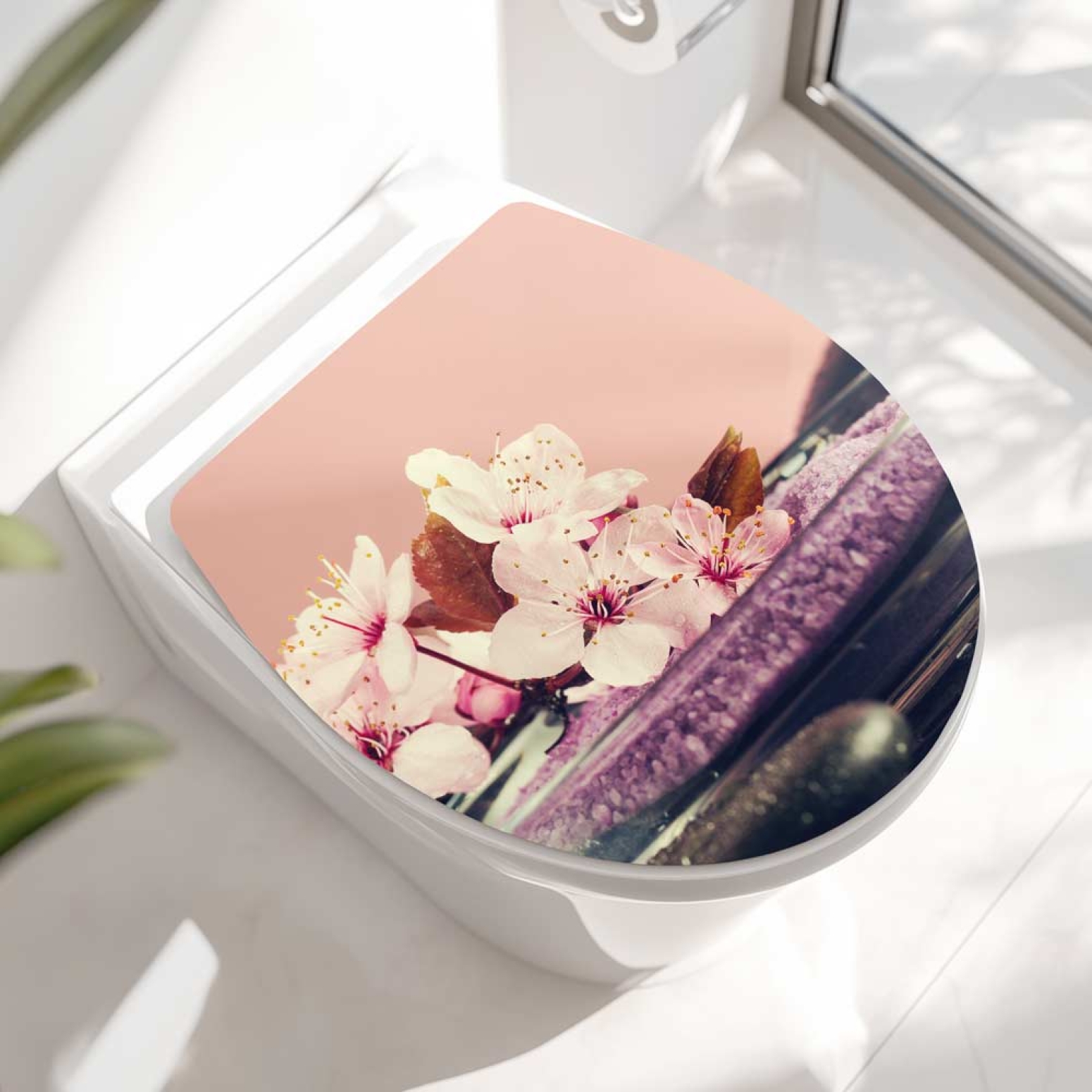 WC-Deckel Aufkleber pink Orchidee