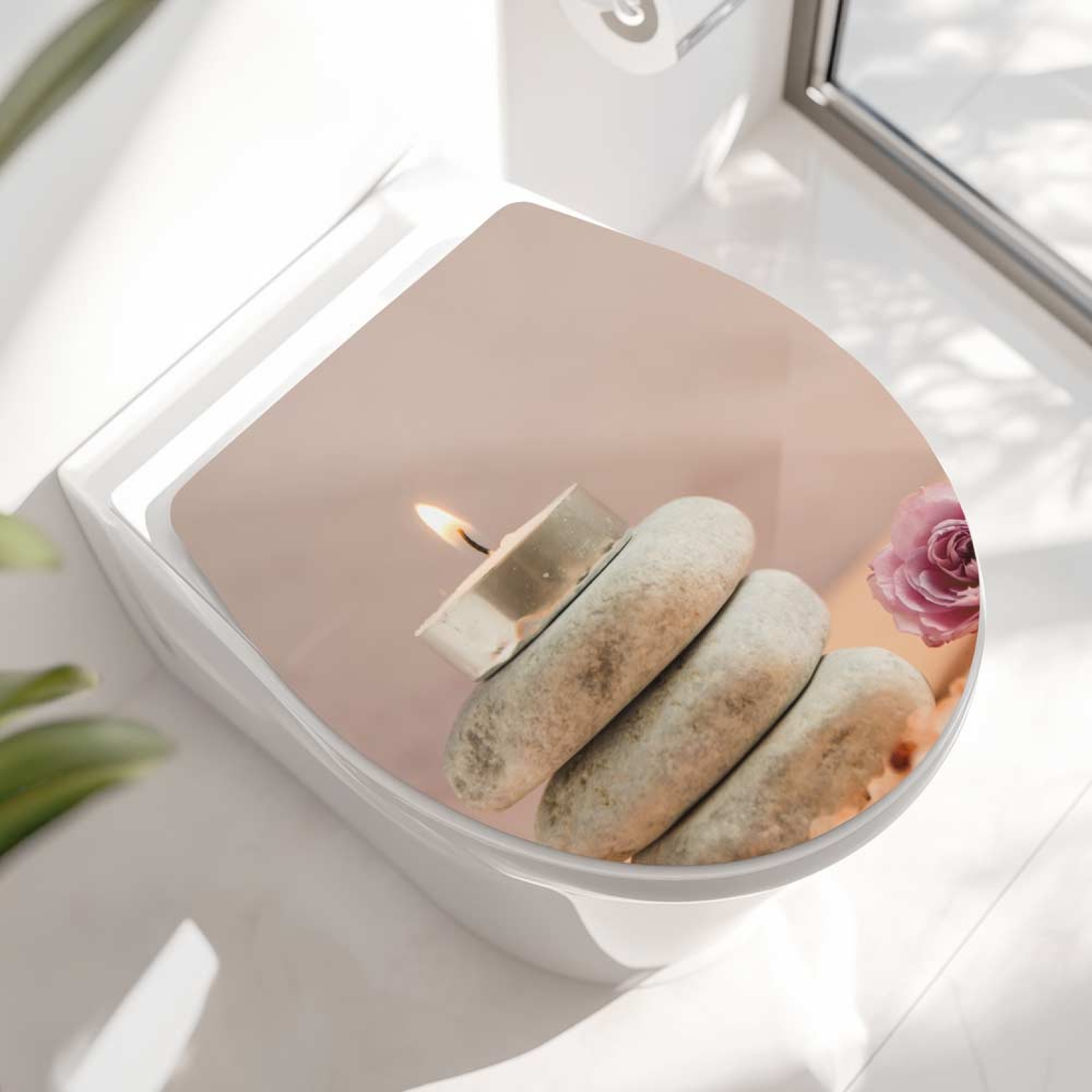 WC-Deckel Aufkleber Candle Zen Stones