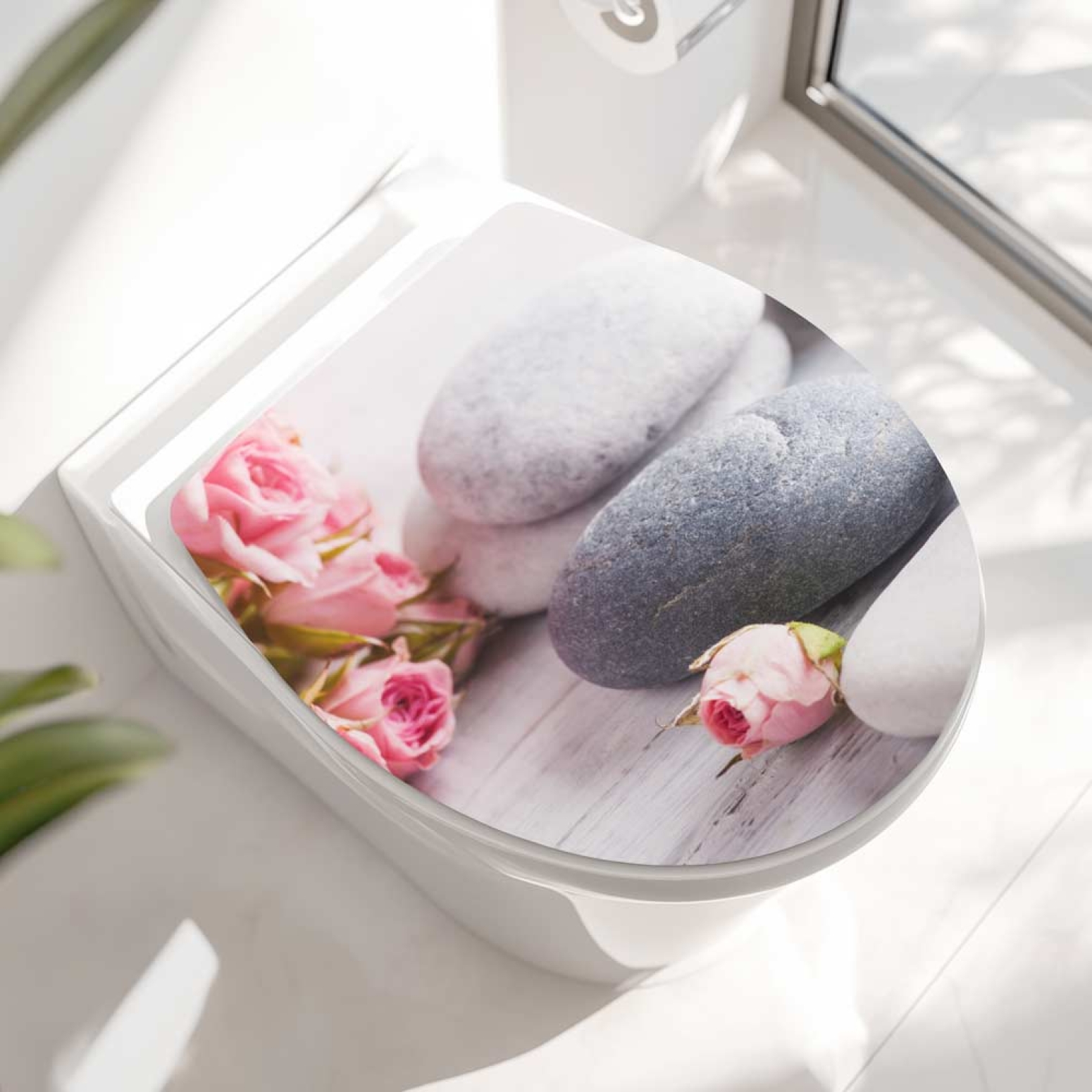 WC-Deckel Aufkleber rosa Rosen Zen