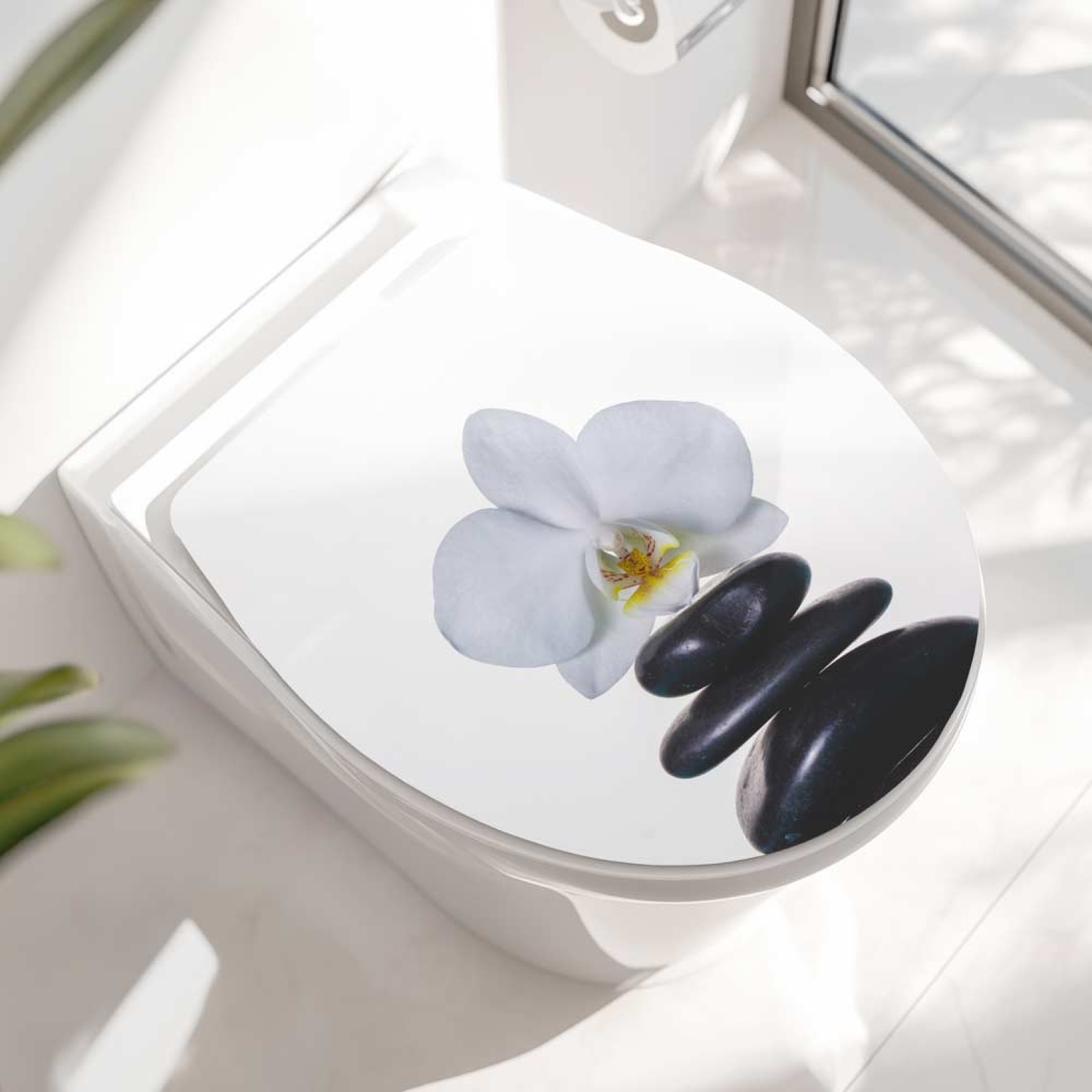 WC-Deckel Aufkleber weiße Orchidee