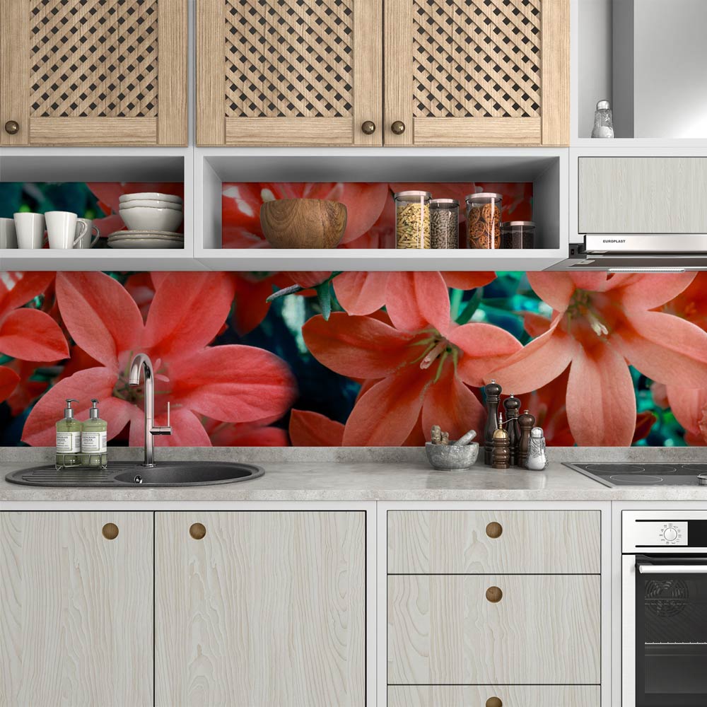 Küchenrückwand Folie Lilien rot  Klebefolien & Küchenrückwand Folien