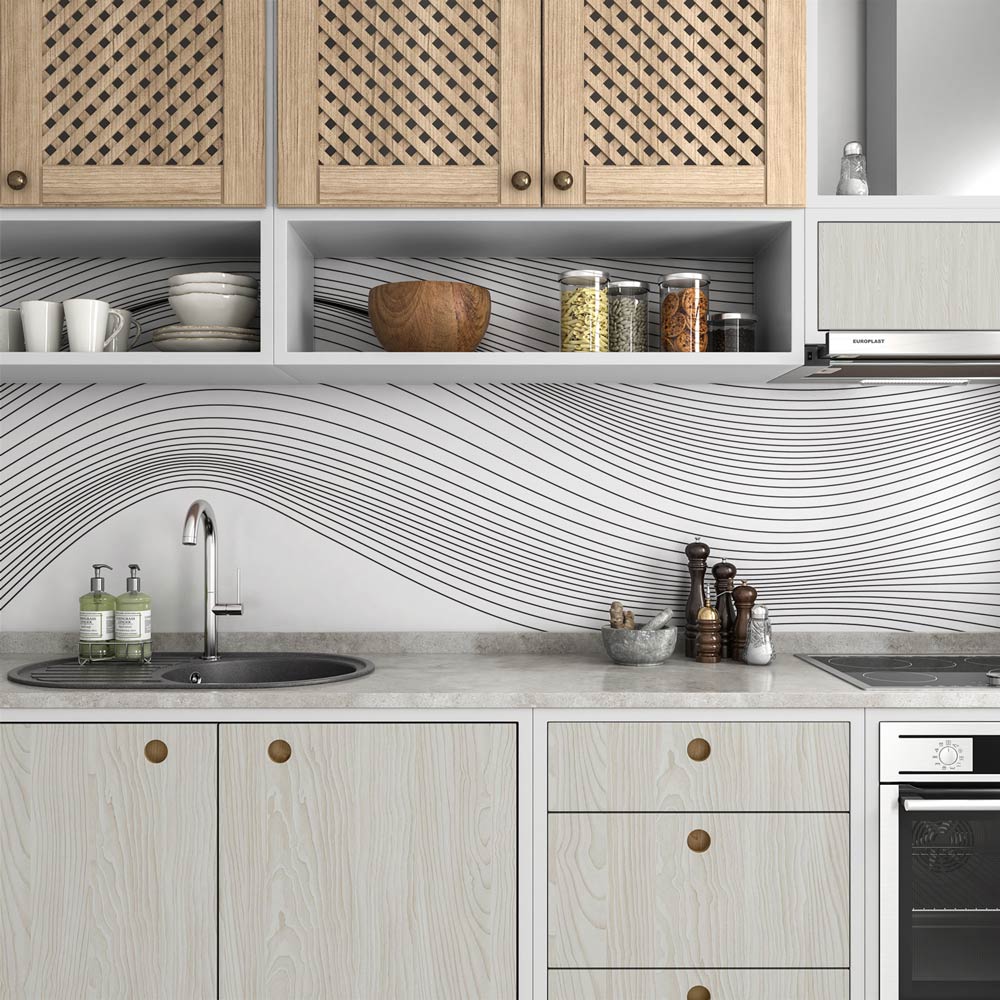 Küchenrückwand Folie Wellen Design schwarz