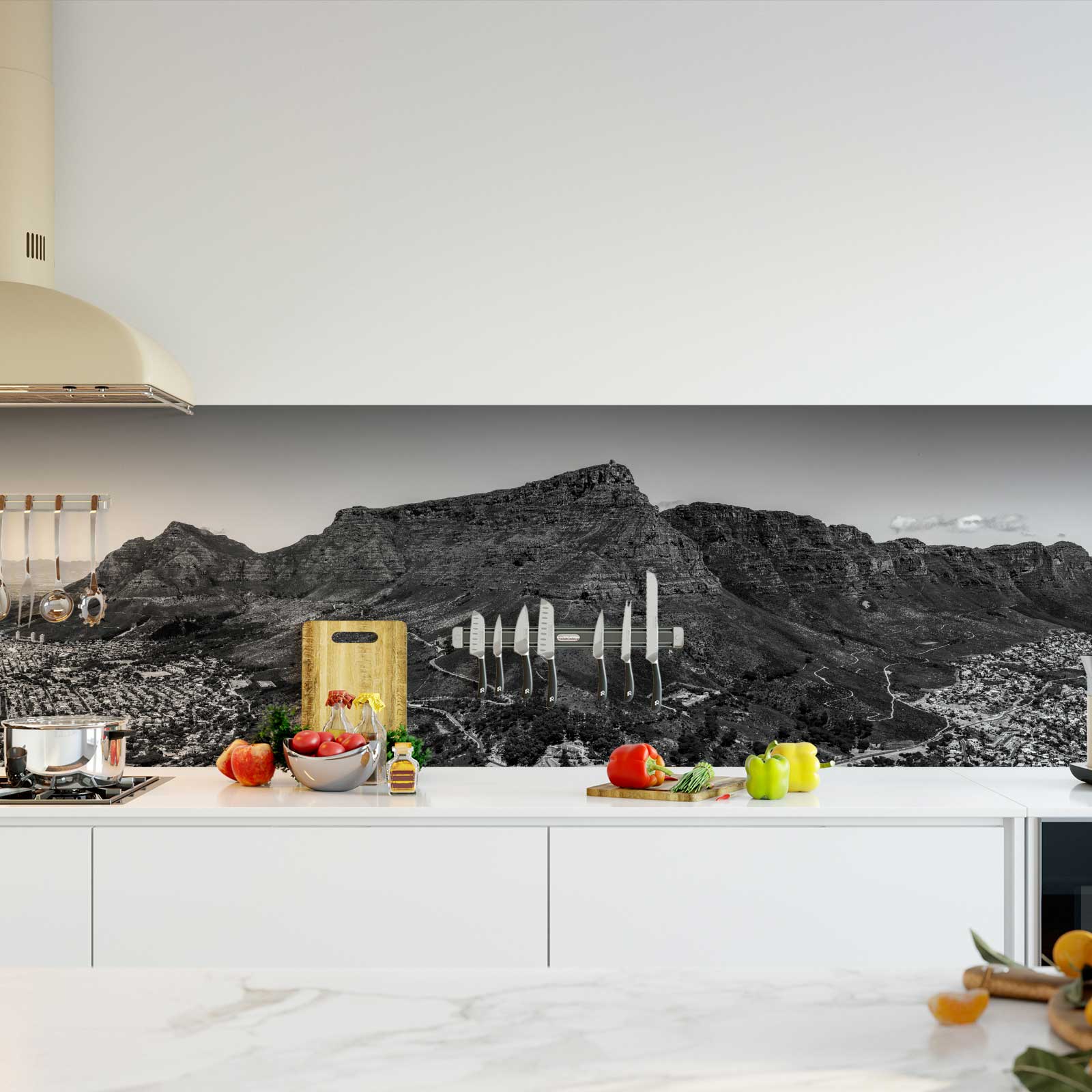 Küchenrückwand Folie Berge schwarz weiß