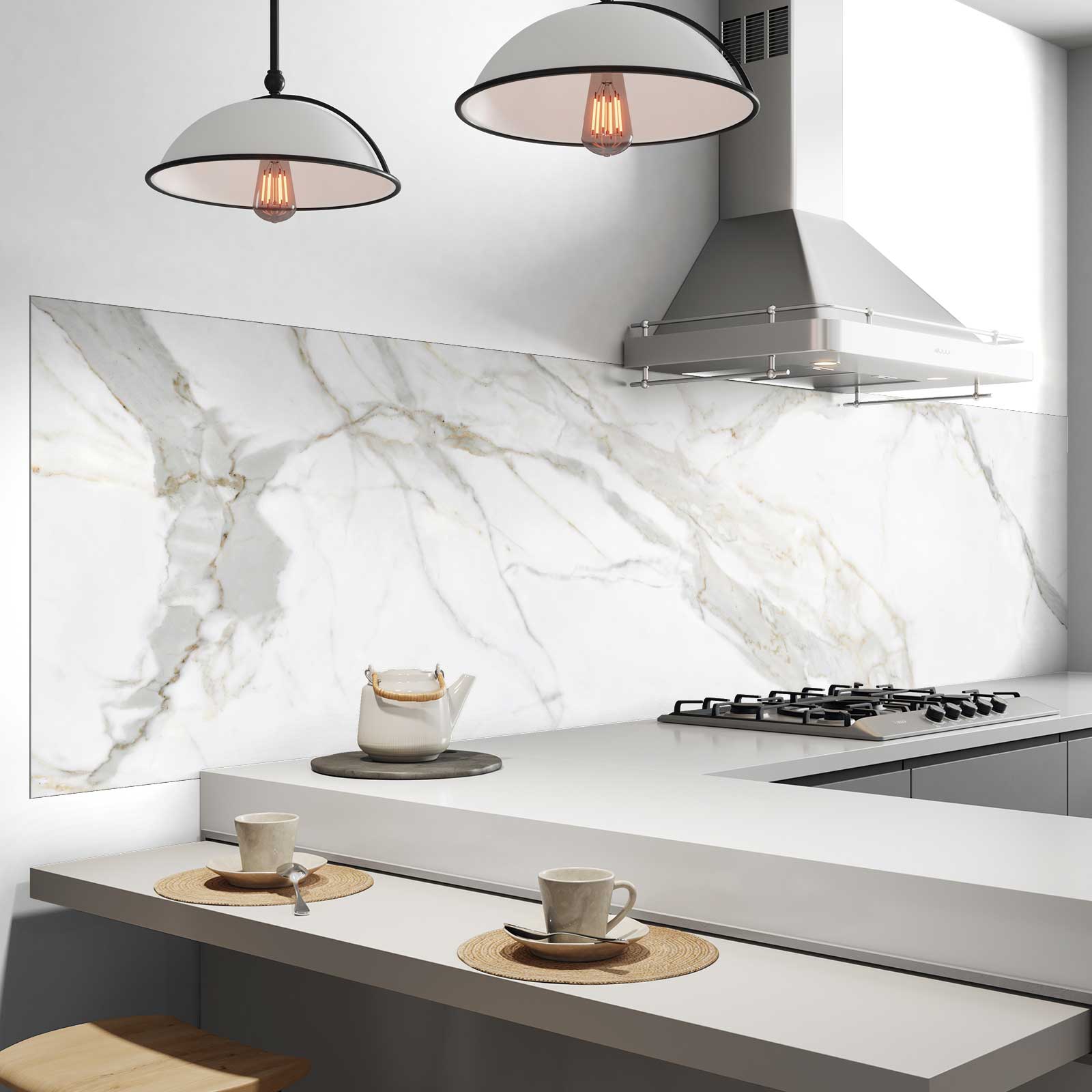 Küchenrückwand Folie - Weiße Marmorstruktur 350 x 60 cm