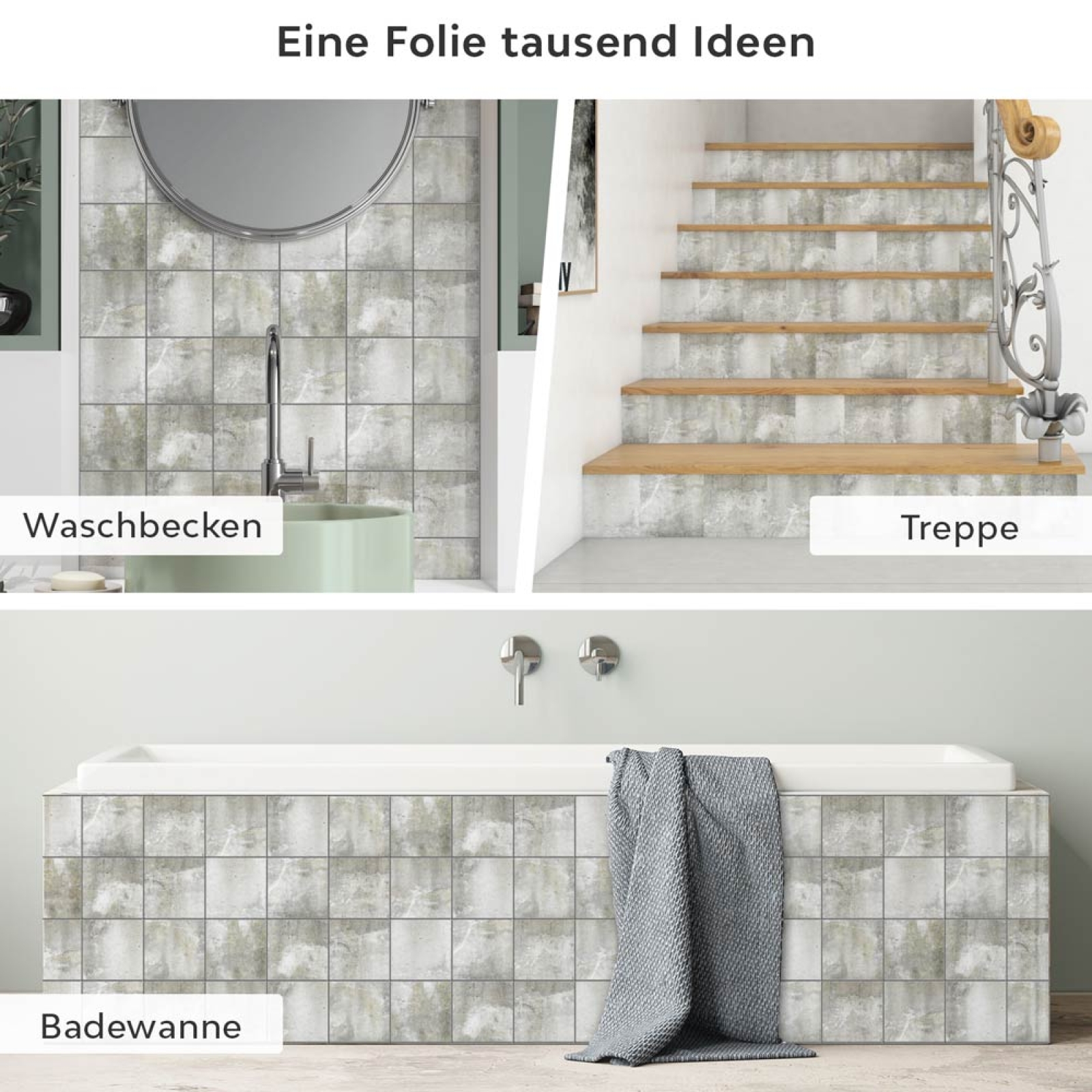 Fliesenaufkleber Betonoptik Anwendungsmöglichkeiten in Collage Bild 2