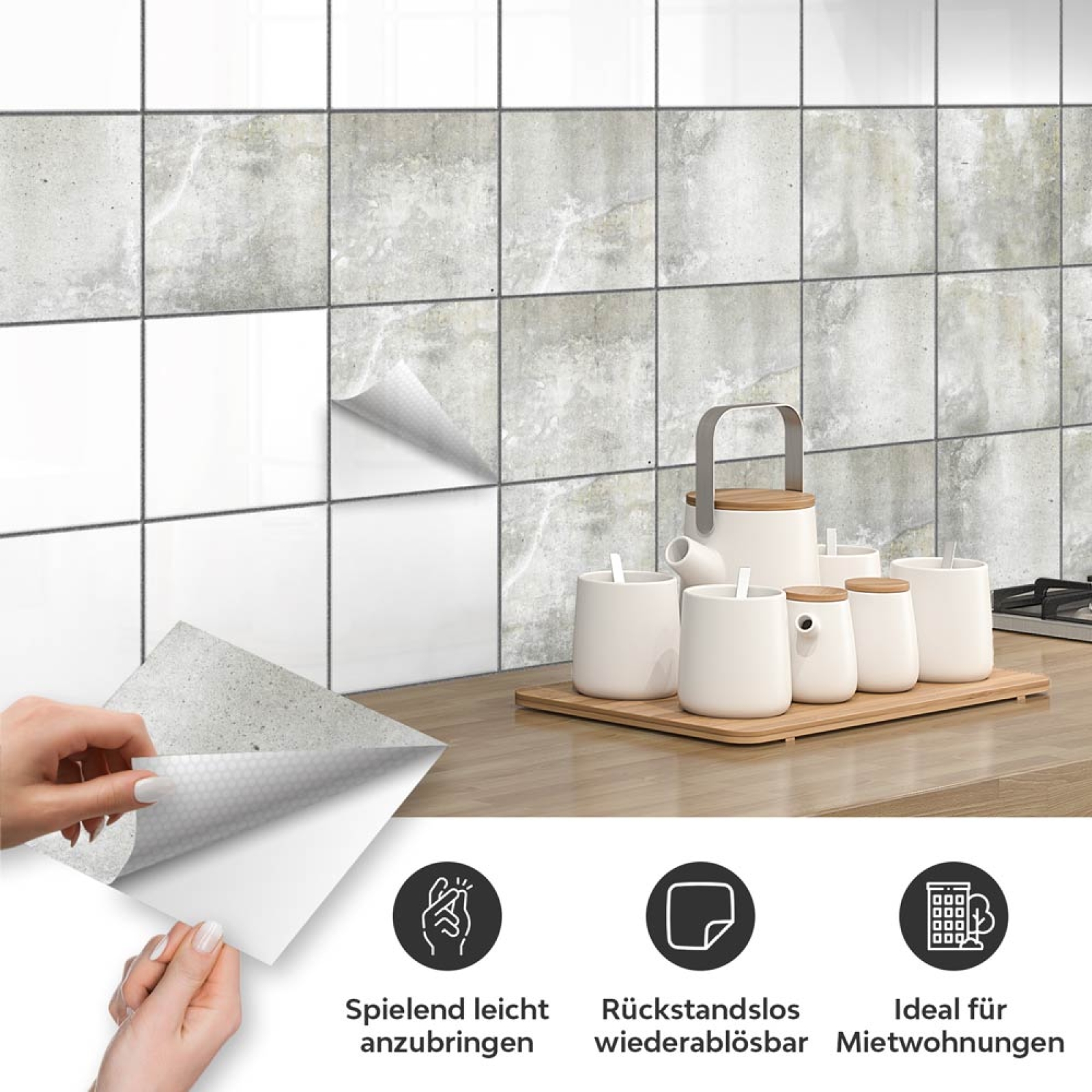 Fliesenaufkleber Betonoptik Detailbild 2 mit Produkteigenschaften