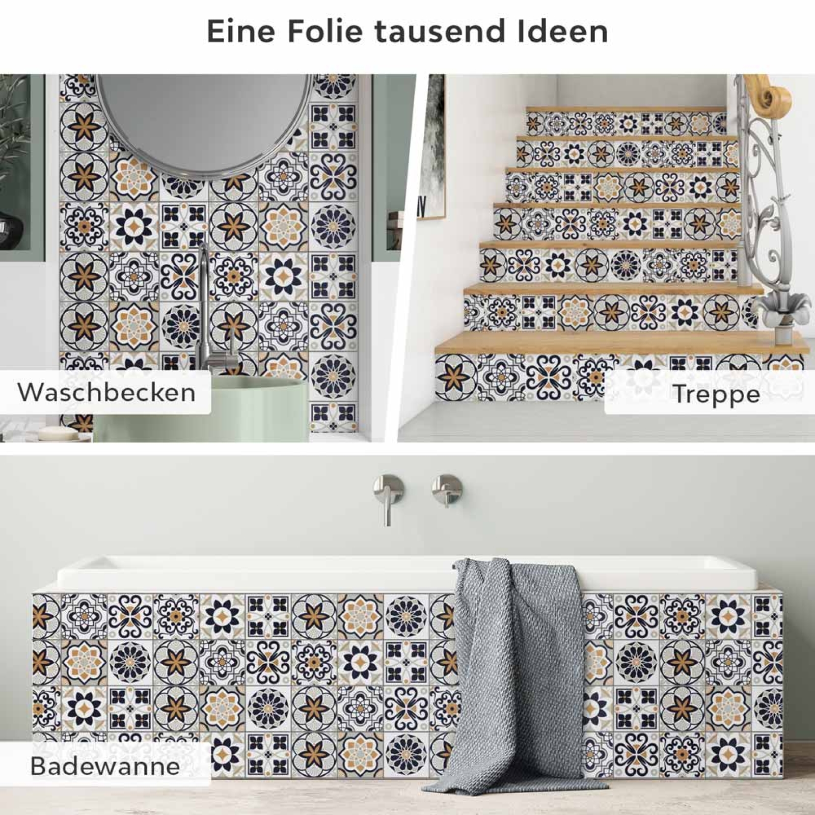 Fliesenaufkleber Patchwork Kacheln Anwendungsmöglichkeiten in Collage Bild 2