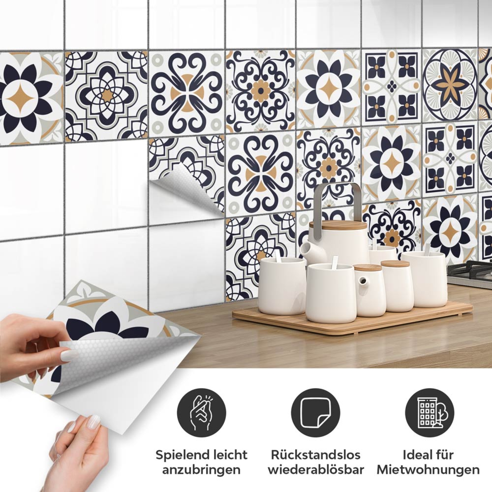 Fliesenaufkleber Patchwork Kacheln Detailbild 2 mit Produkteigenschaften