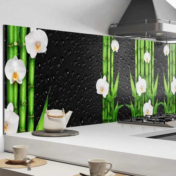 Küchenrückwand Aluverbund Bambus Orchidee Bild 1