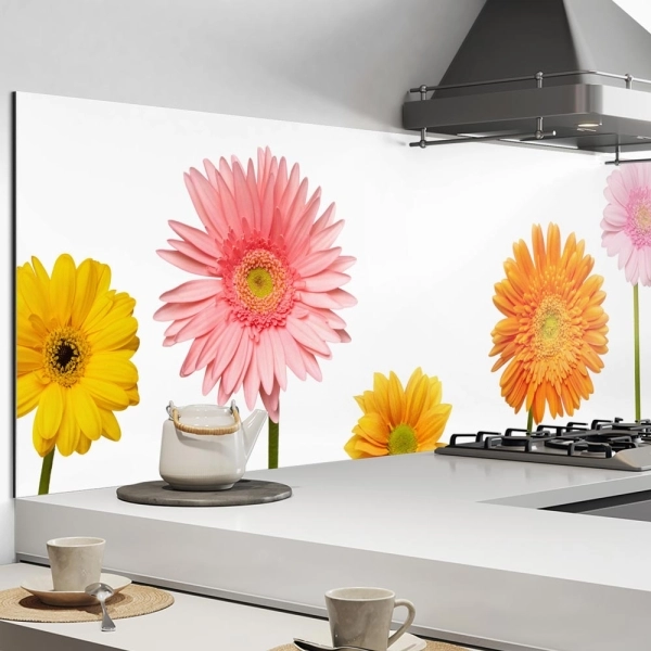 Küchenrückwand Aluverbund bunte Gerbera Blumen Bild 1