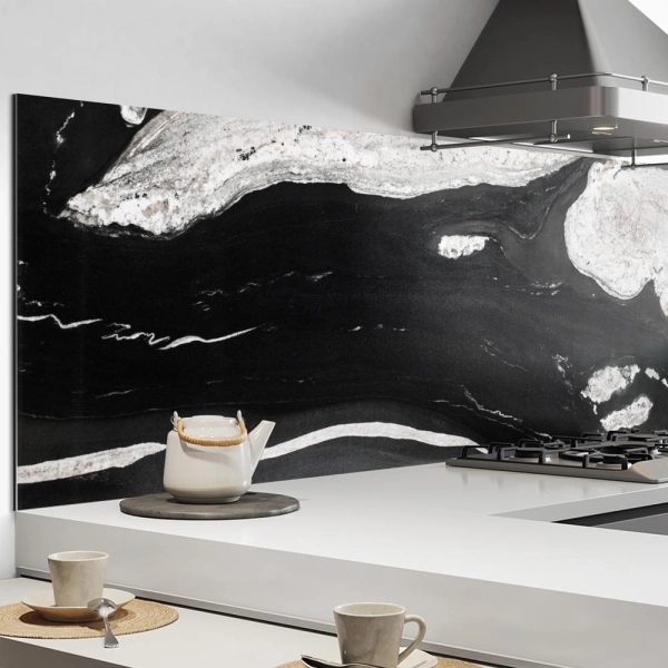 Küchenrückwand Aluverbund Marmor schwarz weiß Bild 2