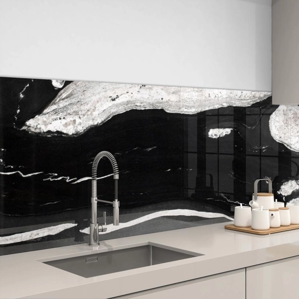 Küchenrückwand Aluverbund Marmor schwarz weiß Bild 3