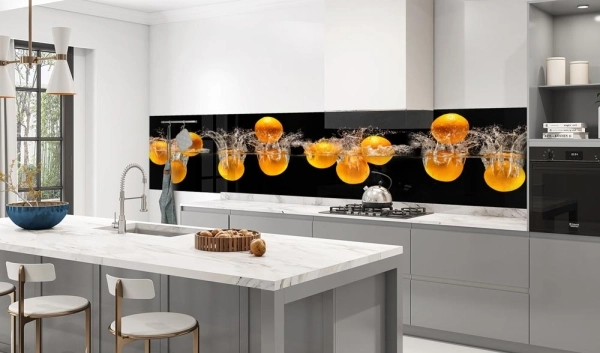 Küchenrückwand Aluverbund Orangen im Wasser Bild 3