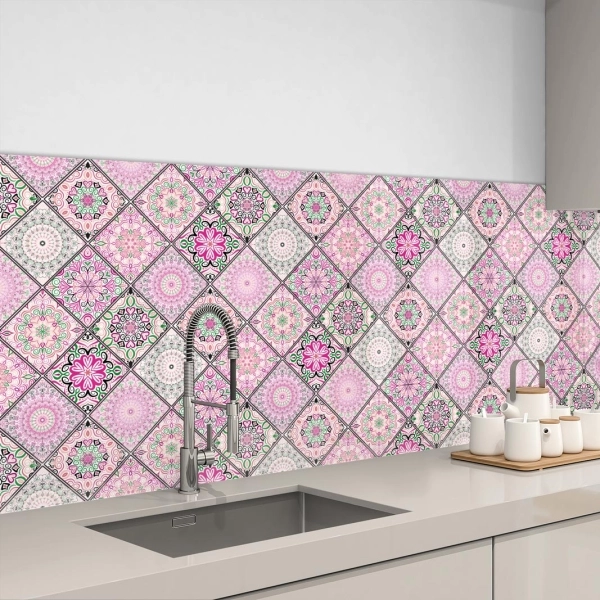 Küchenrückwand Aluverbund rosa Kacheln Bild 3