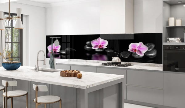 Küchenrückwand Aluverbund Spa Steine mit Orchideen Bild 3