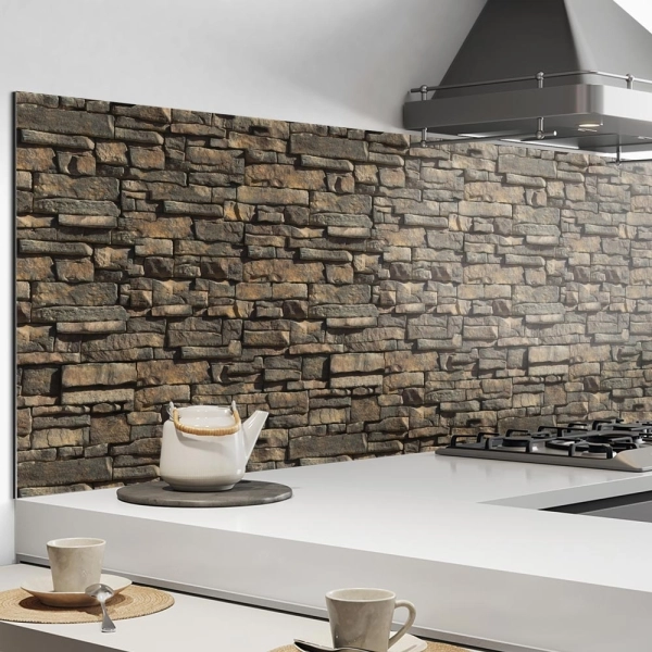 Küchenrückwand Aluverbund Steinmauer braun Bild 2